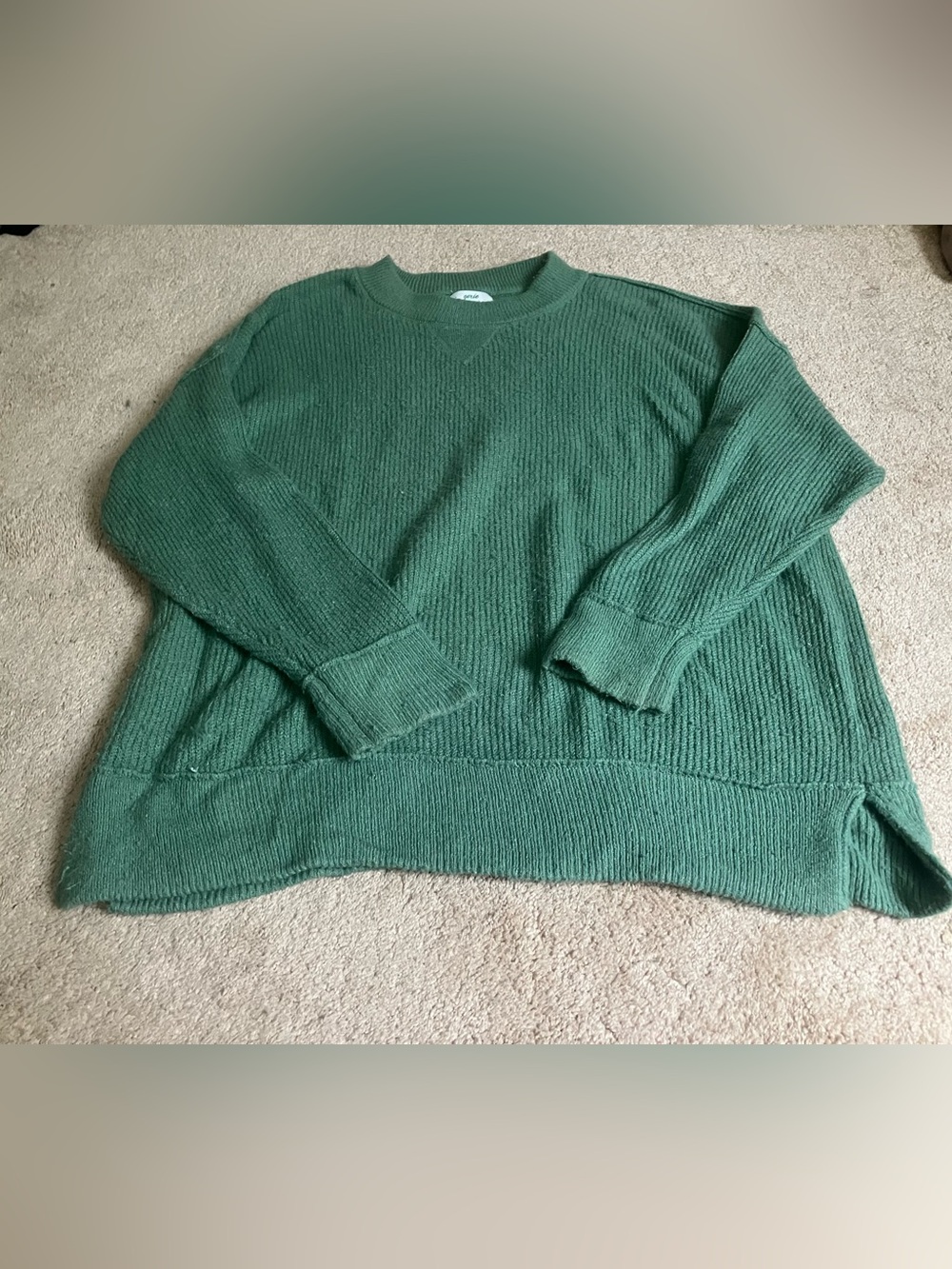 aerie Sage Forest Green Ribbed Crewneck Sweater
